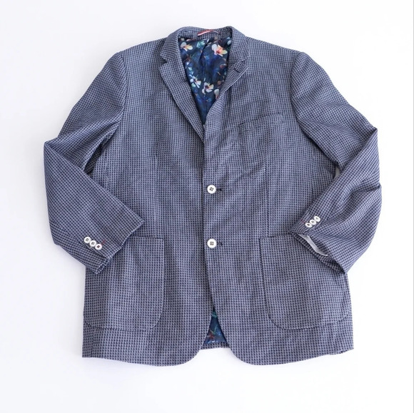 Soul of London Printed Navy Blue with Floral Lining Button Up Fitted Blazer - Picture 8 of 16